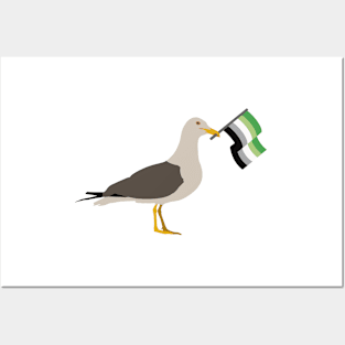 Seagull Holding Aromantic Pride Flag Posters and Art